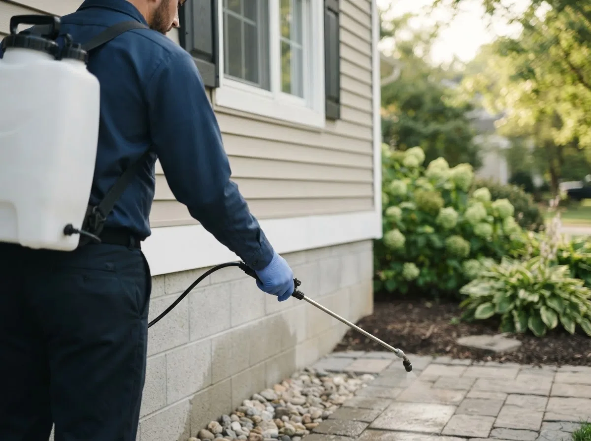 Pest control technician inspecting a home in Jacksonville, IL